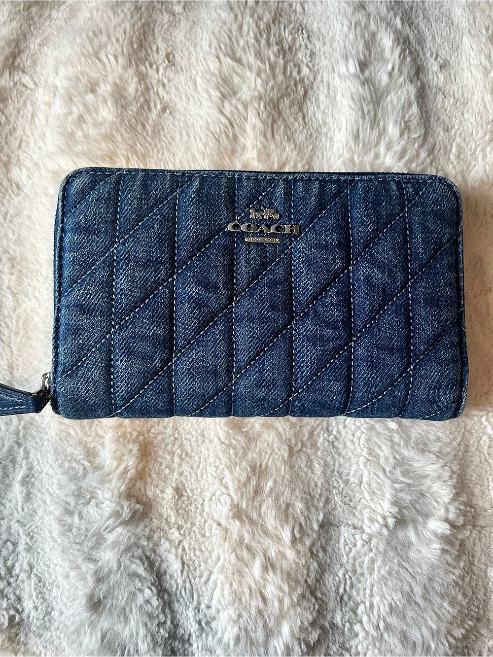 Coach Long Zip Around Wallet in Quilted Denim Blue